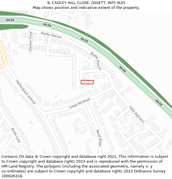 8, CADLEY HILL CLOSE, OSSETT, WF5 9UD: Location map and indicative extent of plot