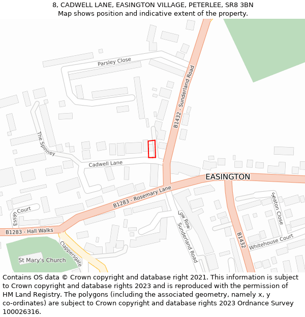8, CADWELL LANE, EASINGTON VILLAGE, PETERLEE, SR8 3BN: Location map and indicative extent of plot