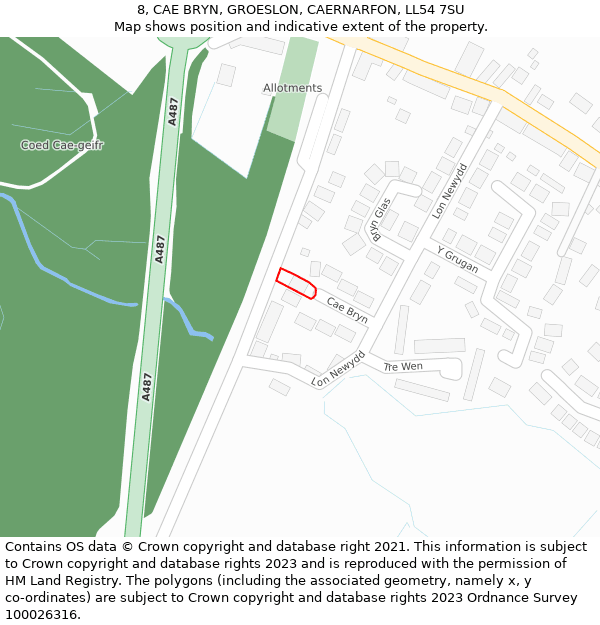 8, CAE BRYN, GROESLON, CAERNARFON, LL54 7SU: Location map and indicative extent of plot