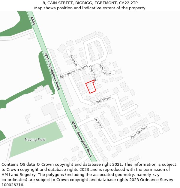 8, CAIN STREET, BIGRIGG, EGREMONT, CA22 2TP: Location map and indicative extent of plot