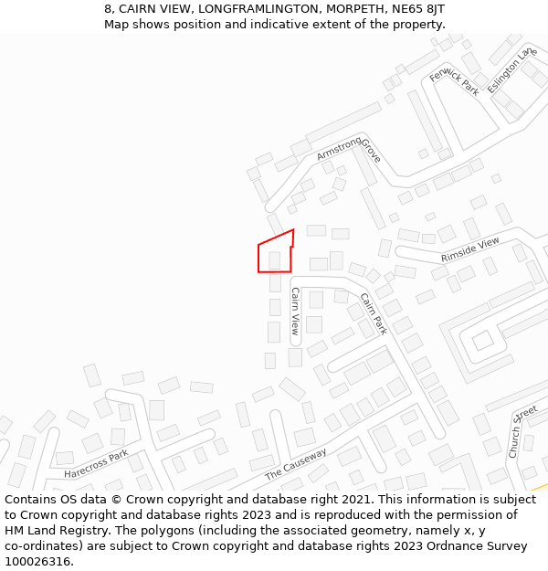 8, CAIRN VIEW, LONGFRAMLINGTON, MORPETH, NE65 8JT: Location map and indicative extent of plot