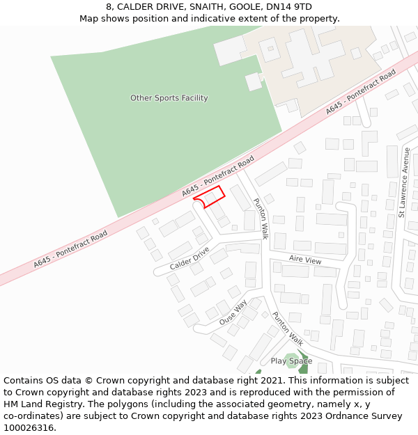 8, CALDER DRIVE, SNAITH, GOOLE, DN14 9TD: Location map and indicative extent of plot