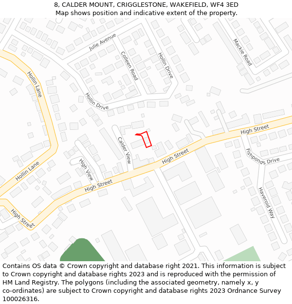 8, CALDER MOUNT, CRIGGLESTONE, WAKEFIELD, WF4 3ED: Location map and indicative extent of plot