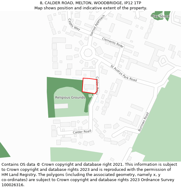 8, CALDER ROAD, MELTON, WOODBRIDGE, IP12 1TP: Location map and indicative extent of plot