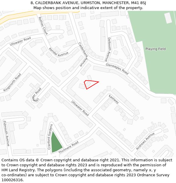 8, CALDERBANK AVENUE, URMSTON, MANCHESTER, M41 8SJ: Location map and indicative extent of plot