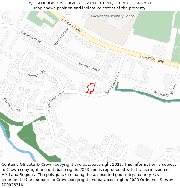 8, CALDERBROOK DRIVE, CHEADLE HULME, CHEADLE, SK8 5RT: Location map and indicative extent of plot