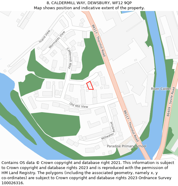 8, CALDERMILL WAY, DEWSBURY, WF12 9QP: Location map and indicative extent of plot