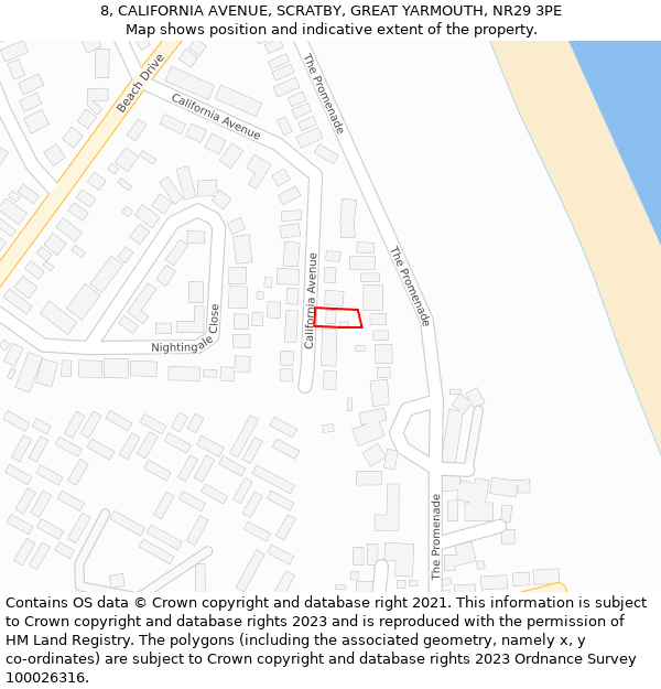 8, CALIFORNIA AVENUE, SCRATBY, GREAT YARMOUTH, NR29 3PE: Location map and indicative extent of plot