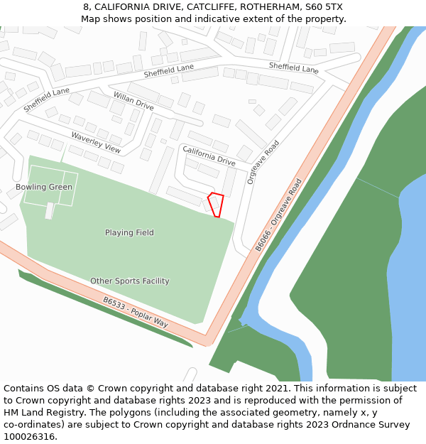 8, CALIFORNIA DRIVE, CATCLIFFE, ROTHERHAM, S60 5TX: Location map and indicative extent of plot