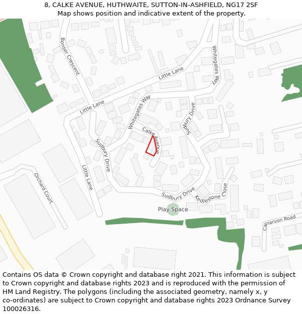 8, CALKE AVENUE, HUTHWAITE, SUTTON-IN-ASHFIELD, NG17 2SF: Location map and indicative extent of plot