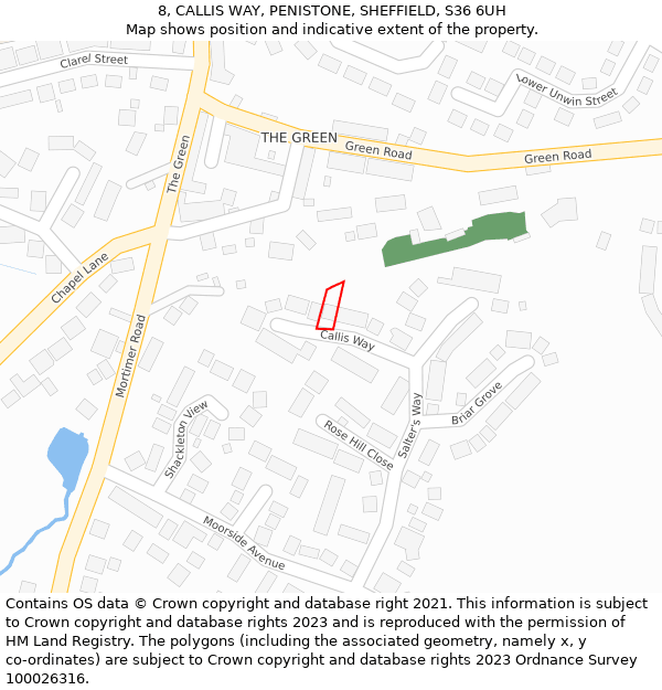 8, CALLIS WAY, PENISTONE, SHEFFIELD, S36 6UH: Location map and indicative extent of plot