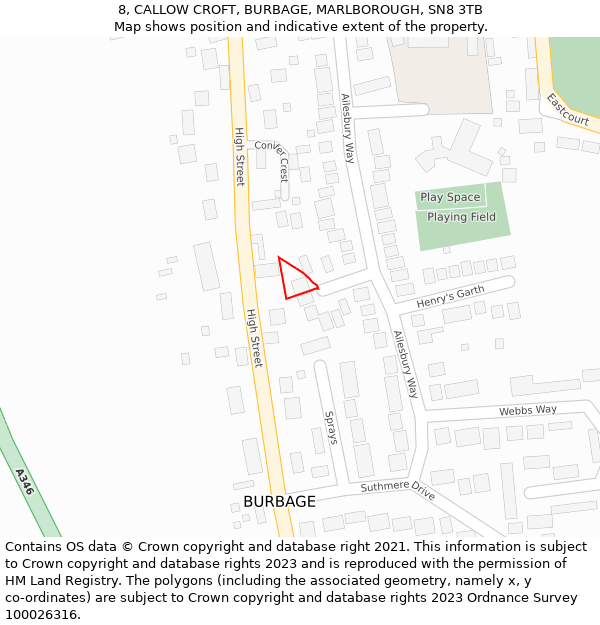 8, CALLOW CROFT, BURBAGE, MARLBOROUGH, SN8 3TB: Location map and indicative extent of plot