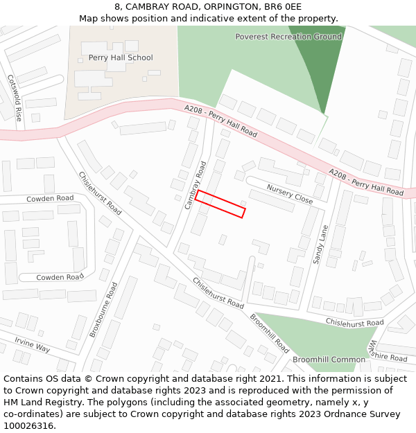 8, CAMBRAY ROAD, ORPINGTON, BR6 0EE: Location map and indicative extent of plot