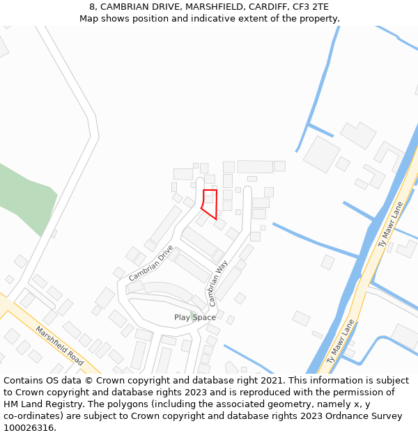 8, CAMBRIAN DRIVE, MARSHFIELD, CARDIFF, CF3 2TE: Location map and indicative extent of plot