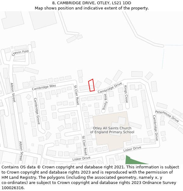 8, CAMBRIDGE DRIVE, OTLEY, LS21 1DD: Location map and indicative extent of plot