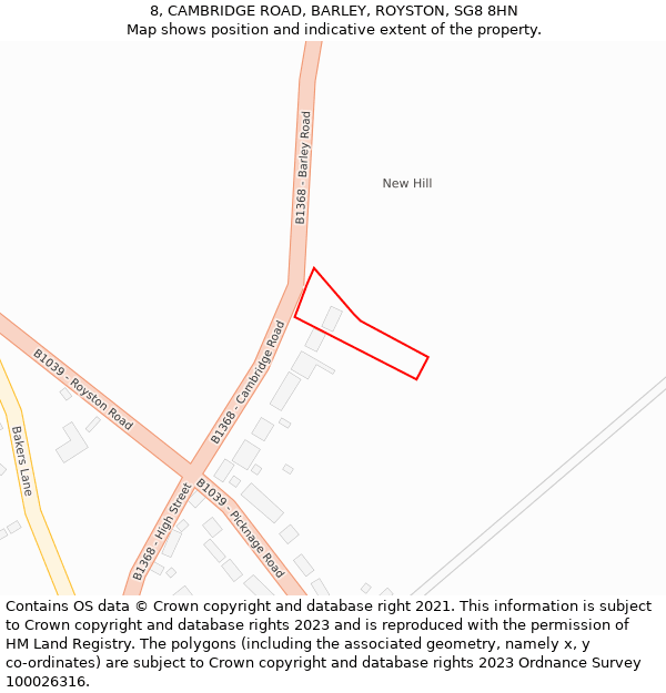 8, CAMBRIDGE ROAD, BARLEY, ROYSTON, SG8 8HN: Location map and indicative extent of plot