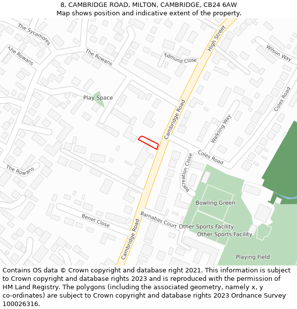 8, CAMBRIDGE ROAD, MILTON, CAMBRIDGE, CB24 6AW: Location map and indicative extent of plot