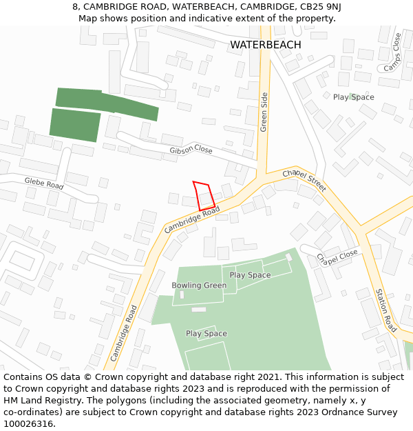 8, CAMBRIDGE ROAD, WATERBEACH, CAMBRIDGE, CB25 9NJ: Location map and indicative extent of plot