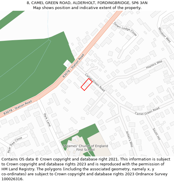 8, CAMEL GREEN ROAD, ALDERHOLT, FORDINGBRIDGE, SP6 3AN: Location map and indicative extent of plot