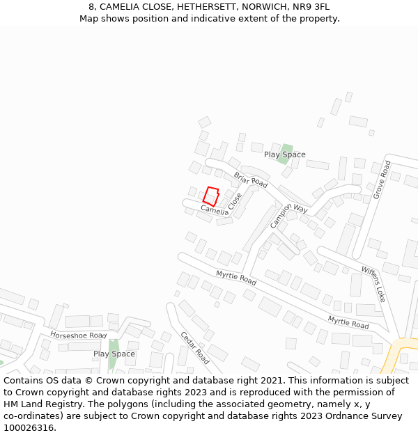 8, CAMELIA CLOSE, HETHERSETT, NORWICH, NR9 3FL: Location map and indicative extent of plot