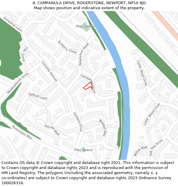 8, CAMPANULA DRIVE, ROGERSTONE, NEWPORT, NP10 9JG: Location map and indicative extent of plot