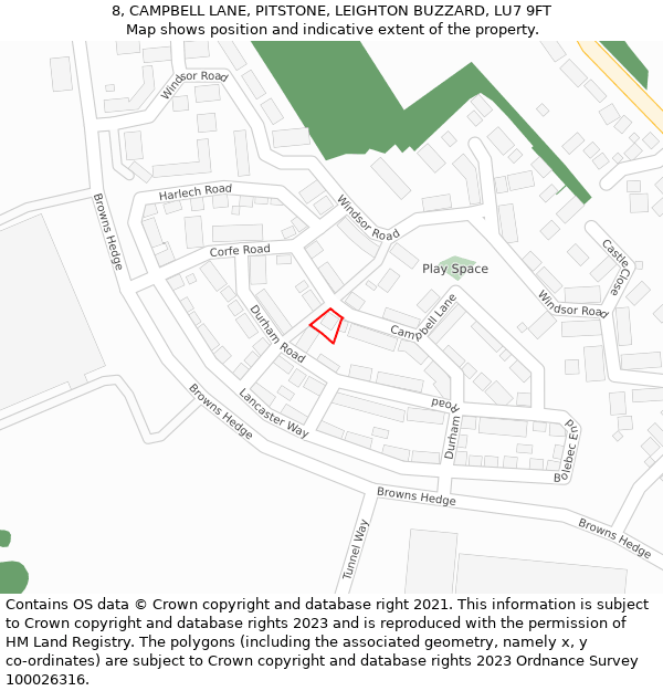 8, CAMPBELL LANE, PITSTONE, LEIGHTON BUZZARD, LU7 9FT: Location map and indicative extent of plot