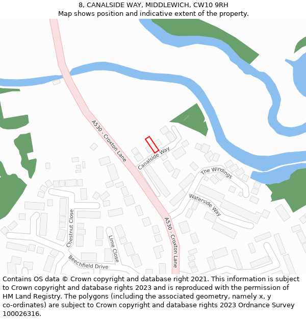 8, CANALSIDE WAY, MIDDLEWICH, CW10 9RH: Location map and indicative extent of plot