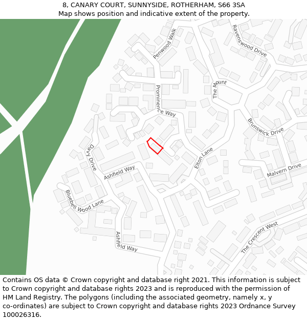 8, CANARY COURT, SUNNYSIDE, ROTHERHAM, S66 3SA: Location map and indicative extent of plot