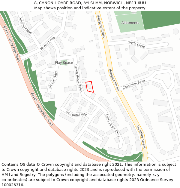 8, CANON HOARE ROAD, AYLSHAM, NORWICH, NR11 6UU: Location map and indicative extent of plot