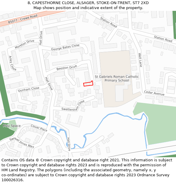 8, CAPESTHORNE CLOSE, ALSAGER, STOKE-ON-TRENT, ST7 2XD: Location map and indicative extent of plot