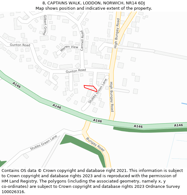 8, CAPTAINS WALK, LODDON, NORWICH, NR14 6DJ: Location map and indicative extent of plot