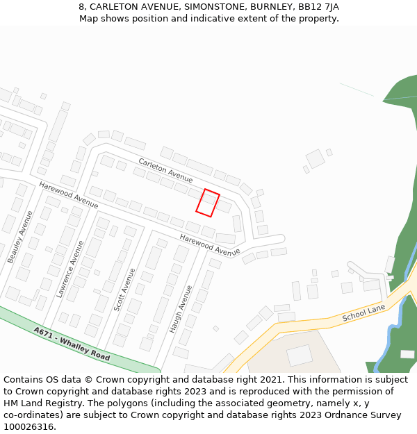 8, CARLETON AVENUE, SIMONSTONE, BURNLEY, BB12 7JA: Location map and indicative extent of plot