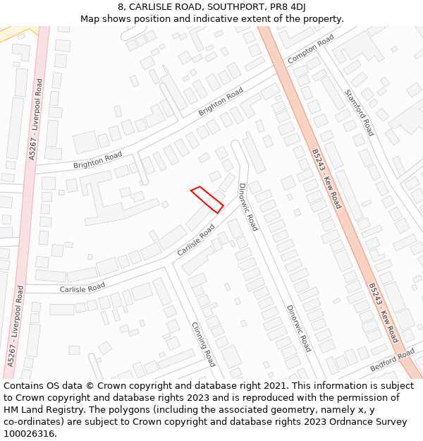 8, CARLISLE ROAD, SOUTHPORT, PR8 4DJ: Location map and indicative extent of plot