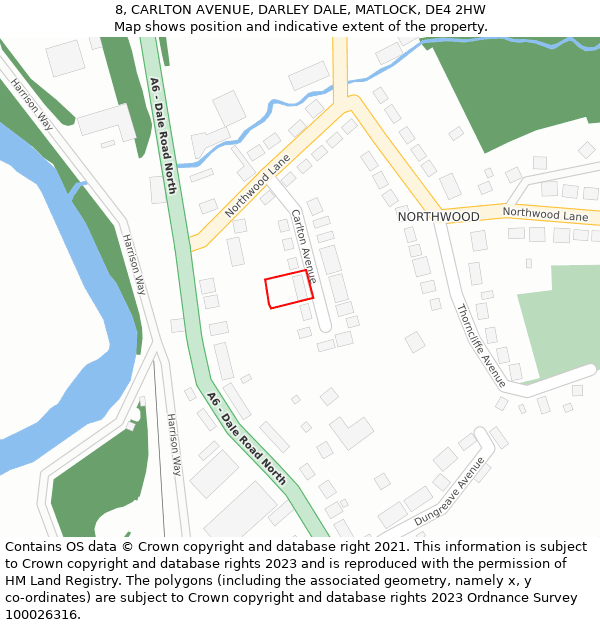 8, CARLTON AVENUE, DARLEY DALE, MATLOCK, DE4 2HW: Location map and indicative extent of plot