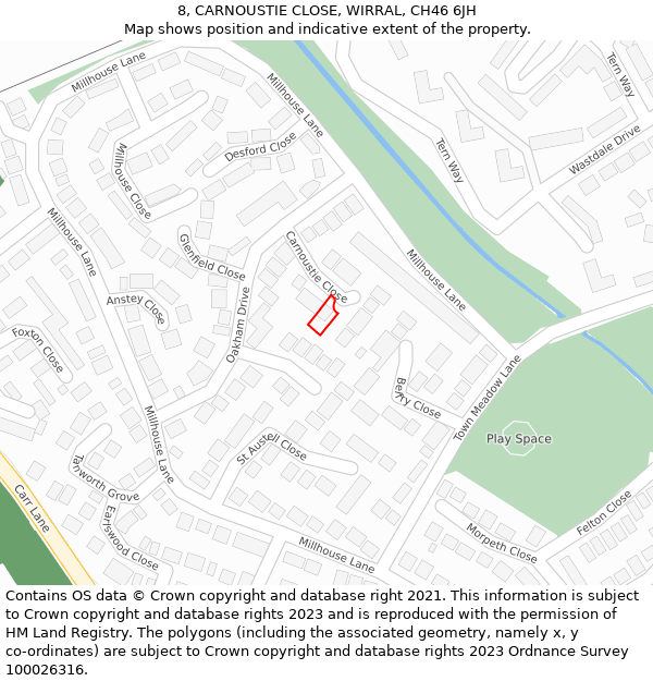 8, CARNOUSTIE CLOSE, WIRRAL, CH46 6JH: Location map and indicative extent of plot