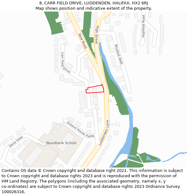 8, CARR FIELD DRIVE, LUDDENDEN, HALIFAX, HX2 6RJ: Location map and indicative extent of plot