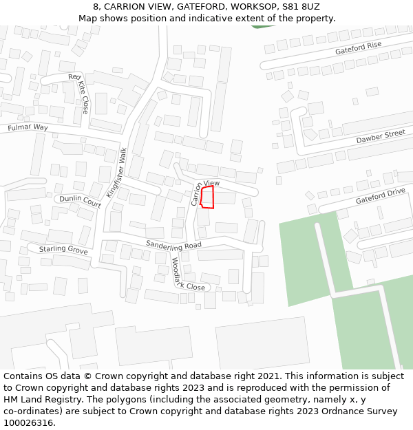 8, CARRION VIEW, GATEFORD, WORKSOP, S81 8UZ: Location map and indicative extent of plot