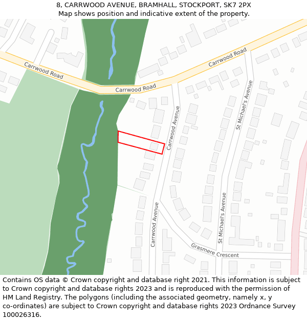 8, CARRWOOD AVENUE, BRAMHALL, STOCKPORT, SK7 2PX: Location map and indicative extent of plot