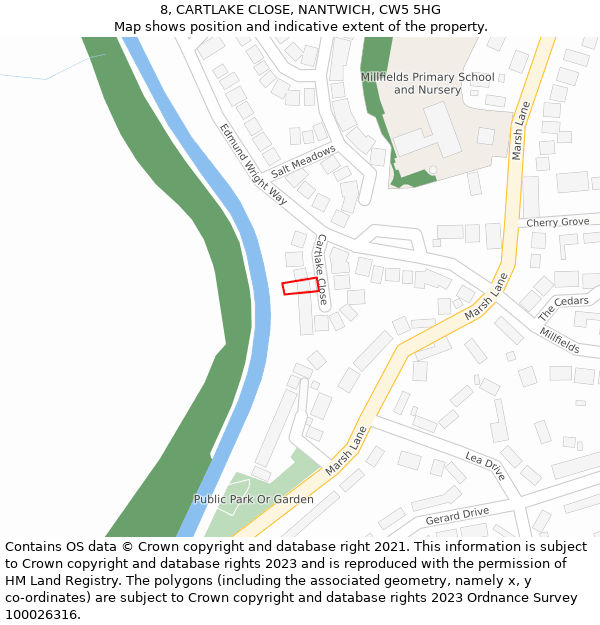 8, CARTLAKE CLOSE, NANTWICH, CW5 5HG: Location map and indicative extent of plot