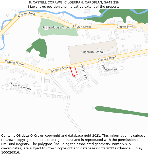 8, CASTELL CORRWG, CILGERRAN, CARDIGAN, SA43 2SH: Location map and indicative extent of plot