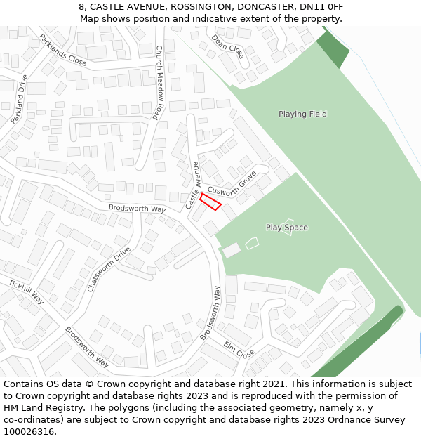 8, CASTLE AVENUE, ROSSINGTON, DONCASTER, DN11 0FF: Location map and indicative extent of plot