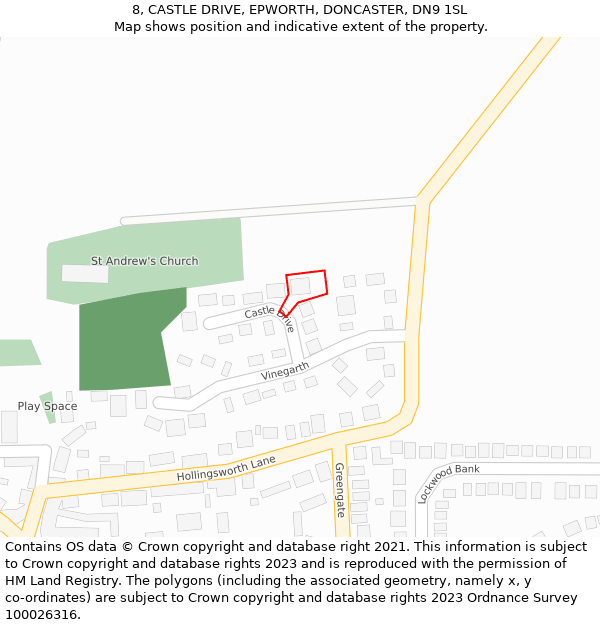 8, CASTLE DRIVE, EPWORTH, DONCASTER, DN9 1SL: Location map and indicative extent of plot