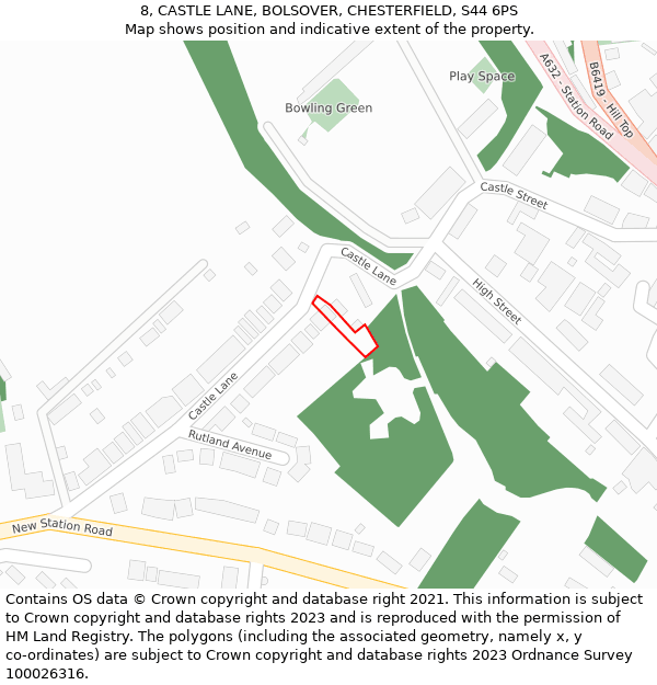 8, CASTLE LANE, BOLSOVER, CHESTERFIELD, S44 6PS: Location map and indicative extent of plot