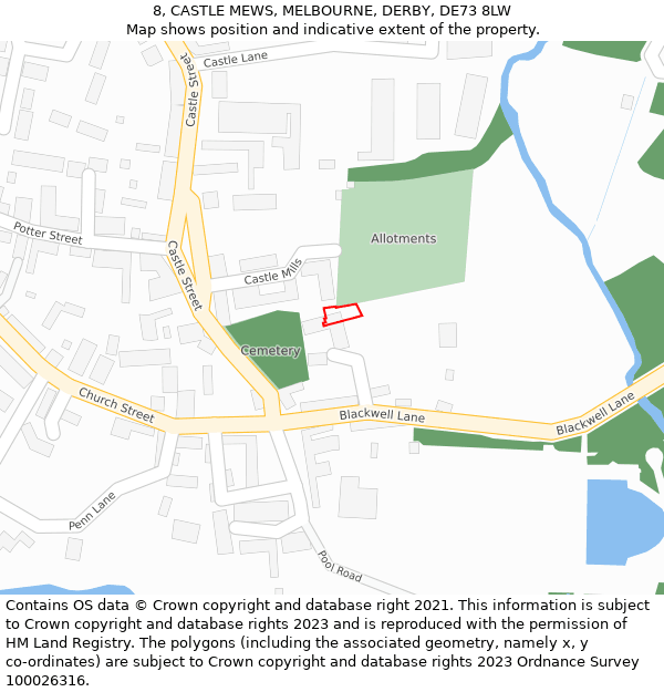 8, CASTLE MEWS, MELBOURNE, DERBY, DE73 8LW: Location map and indicative extent of plot