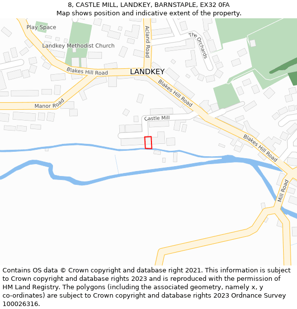 8, CASTLE MILL, LANDKEY, BARNSTAPLE, EX32 0FA: Location map and indicative extent of plot