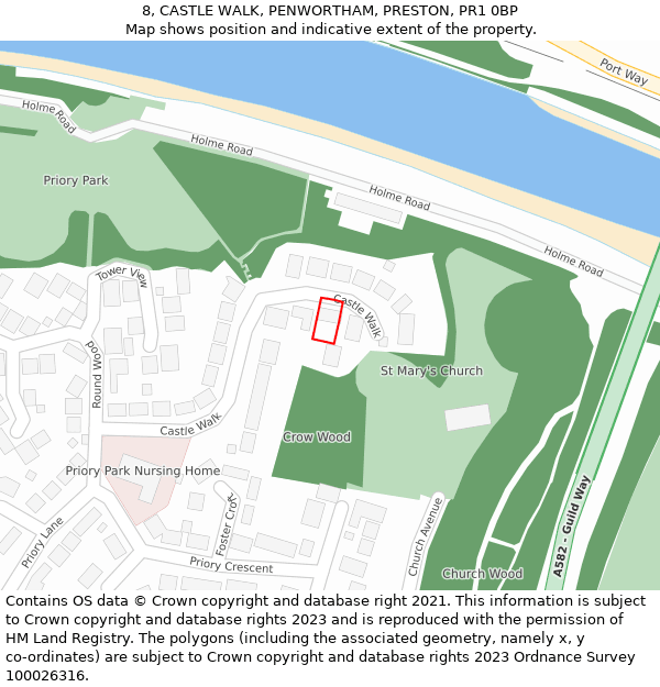 8, CASTLE WALK, PENWORTHAM, PRESTON, PR1 0BP: Location map and indicative extent of plot