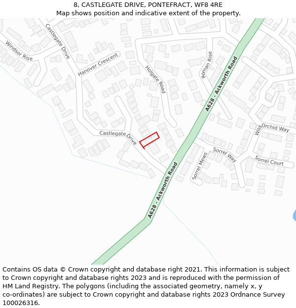 8, CASTLEGATE DRIVE, PONTEFRACT, WF8 4RE: Location map and indicative extent of plot