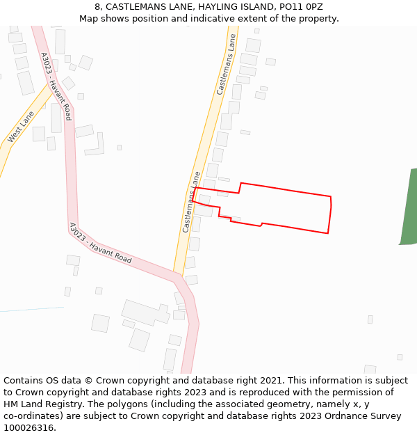 8, CASTLEMANS LANE, HAYLING ISLAND, PO11 0PZ: Location map and indicative extent of plot