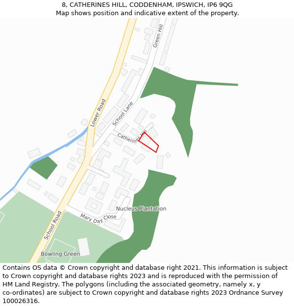 8, CATHERINES HILL, CODDENHAM, IPSWICH, IP6 9QG: Location map and indicative extent of plot