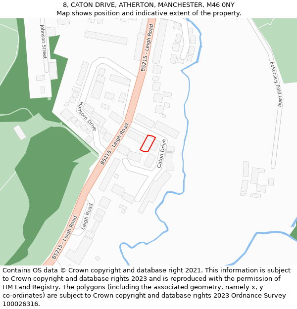8, CATON DRIVE, ATHERTON, MANCHESTER, M46 0NY: Location map and indicative extent of plot